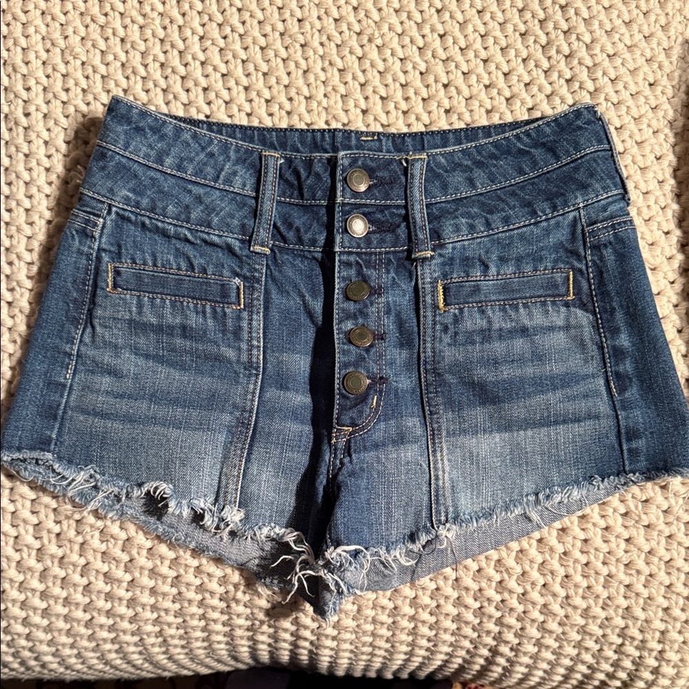 American Eagle Blue Jean Shorts with Button Detail